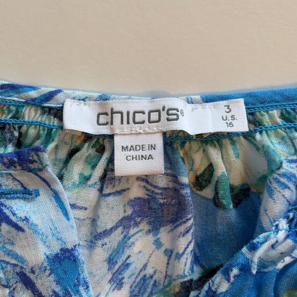Chico's Shell Print Blouse Size 3 (Womens XL) Poolside Blue Beachy Seashells Top - Picture 7 of 9